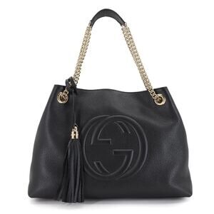 Gucci Interlocking G Soho Chain Tote Bag in Black Leather (536196)